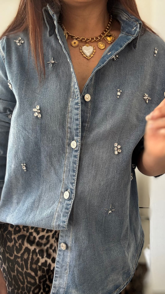 Chemise en jean à strass
