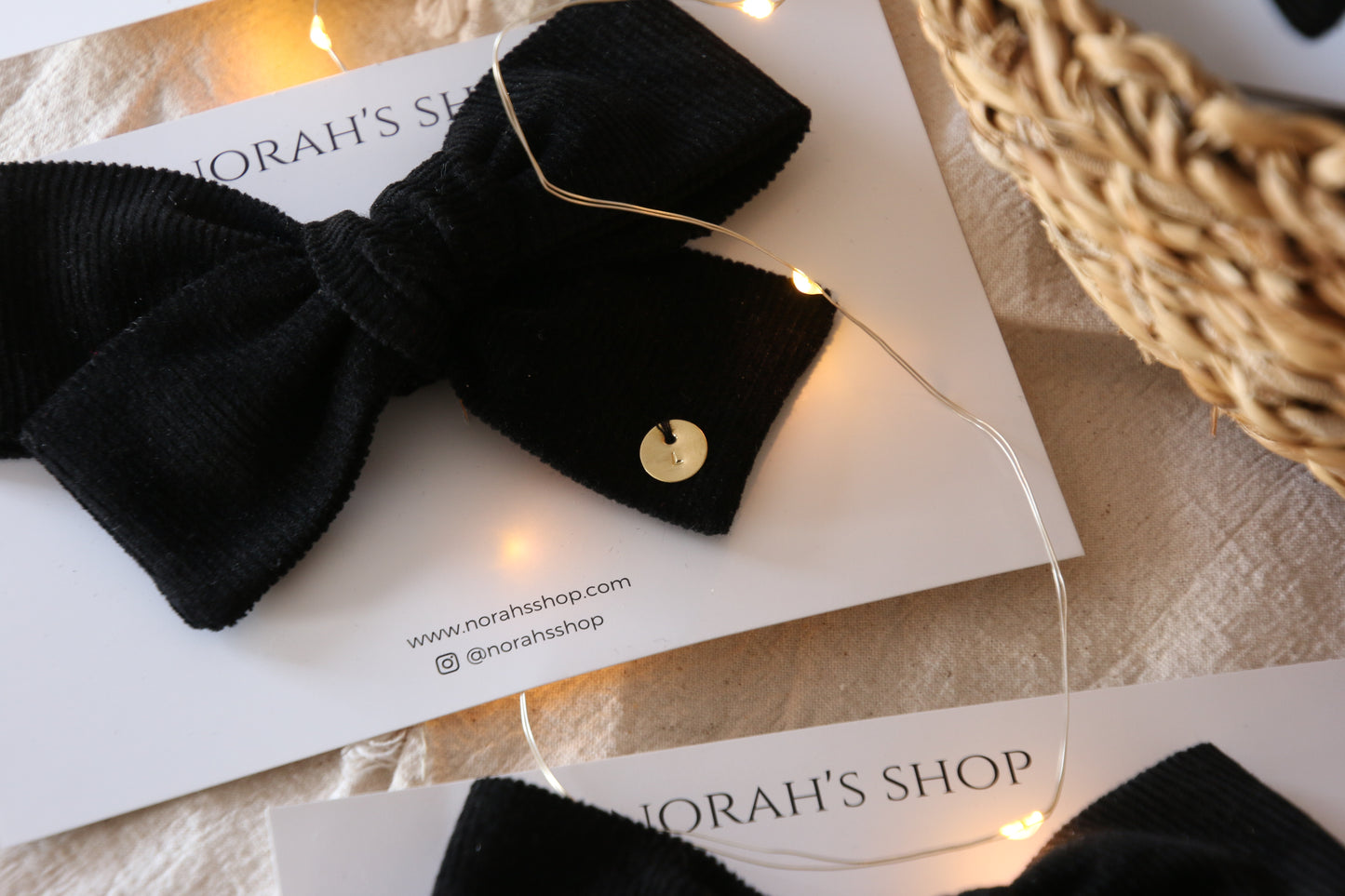 Barrette Noeud velour côtelé noir Norah's Shop