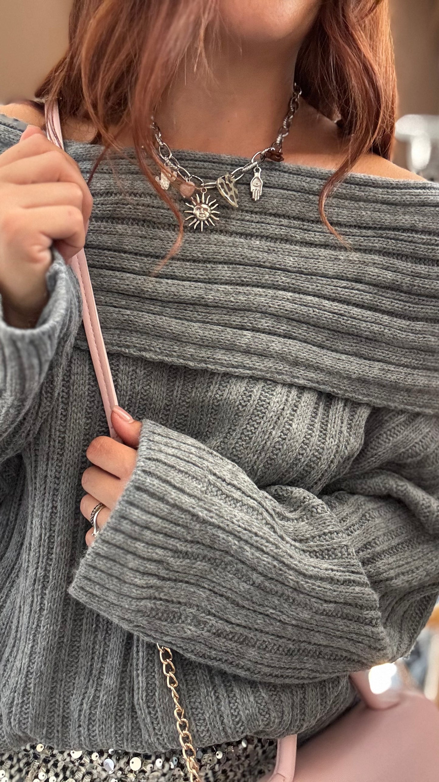 Pull Col Bardot Gris