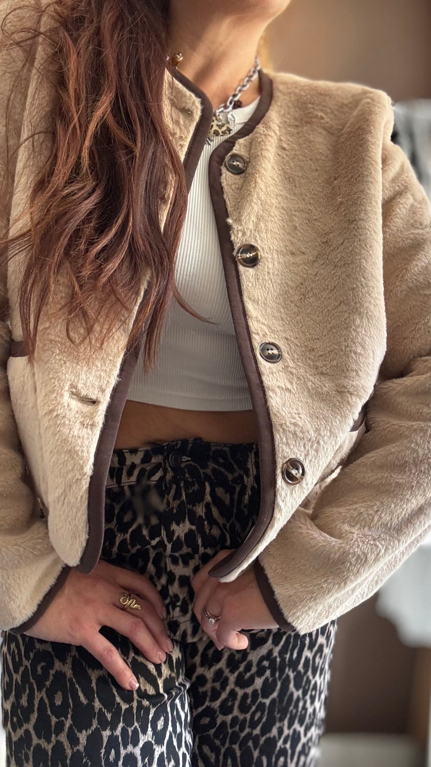 Veste effet moumoute - Beige
