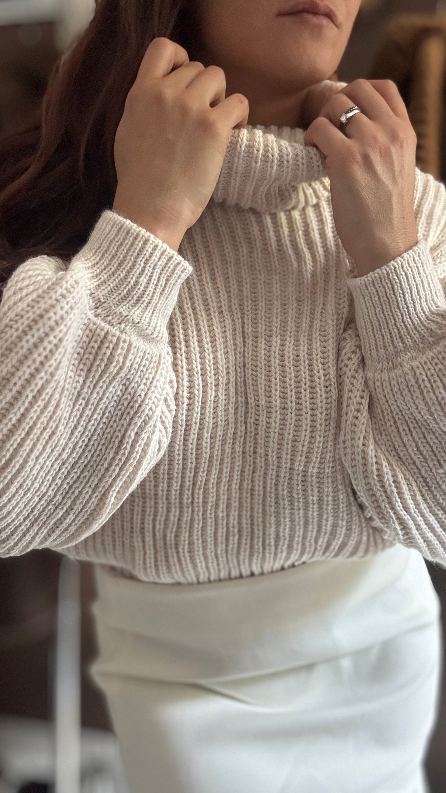 Pull Col Roulé Écru