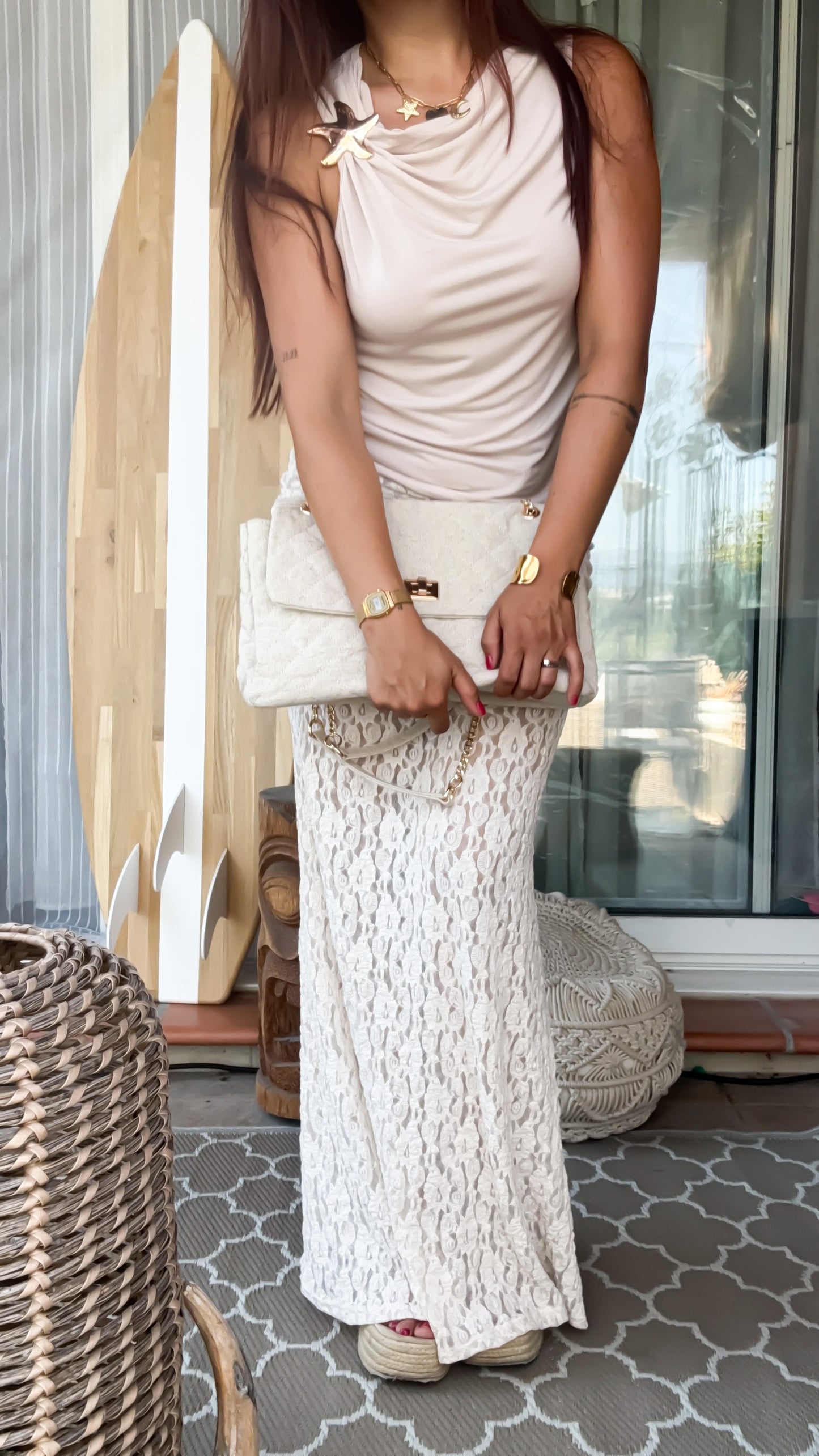 Top Beige manches courtes & Broche Étoile de Mer - Sandy Star