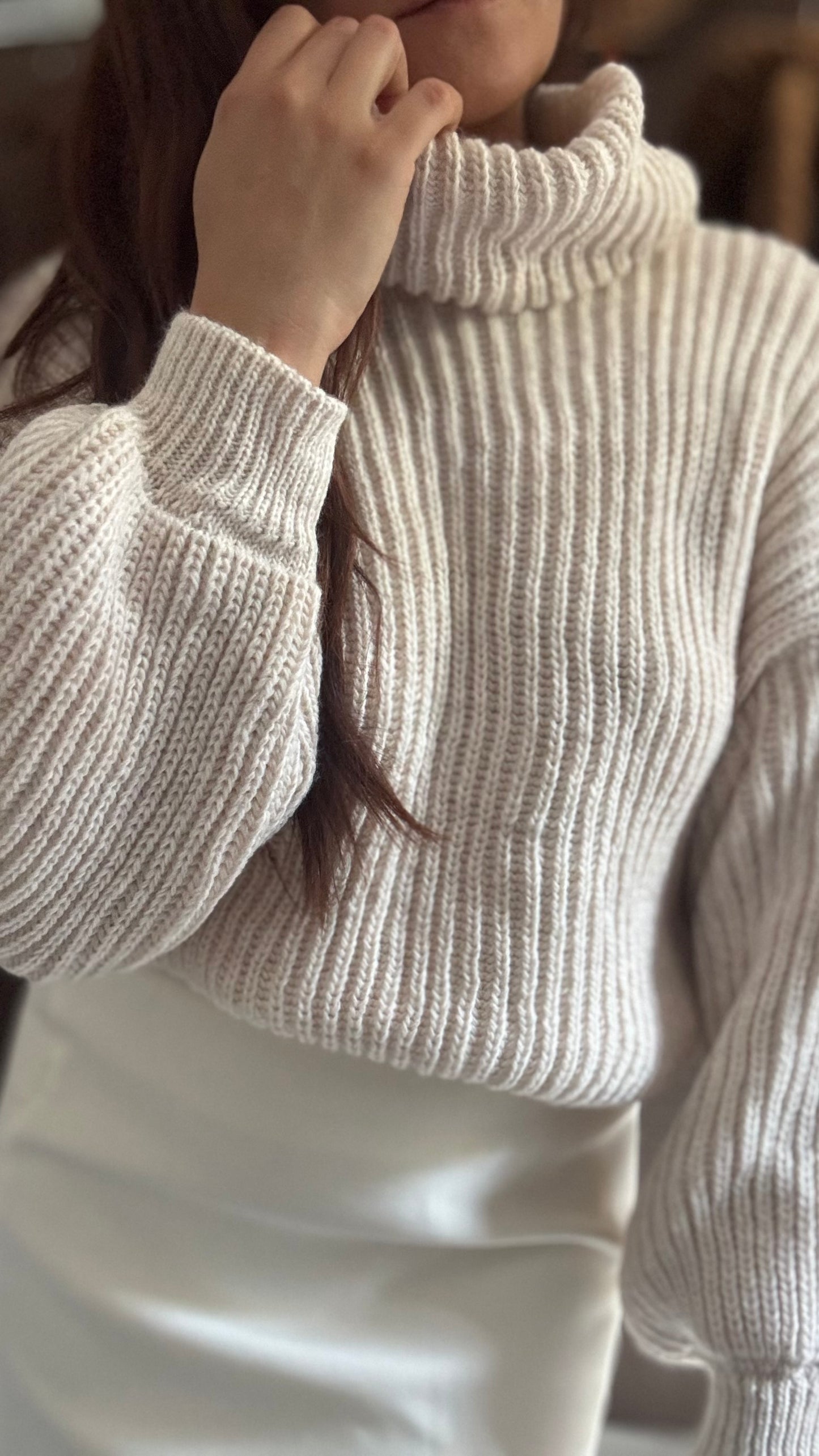 Pull Col Roulé Écru