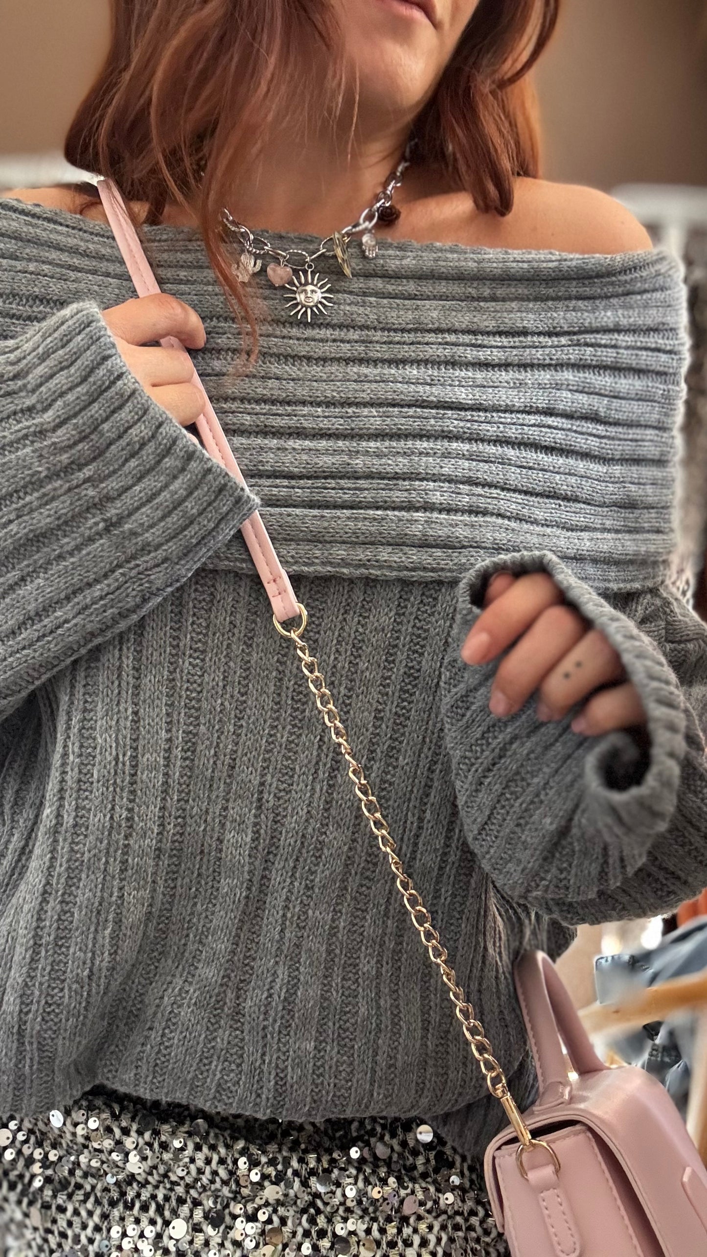 Pull Col Bardot Gris