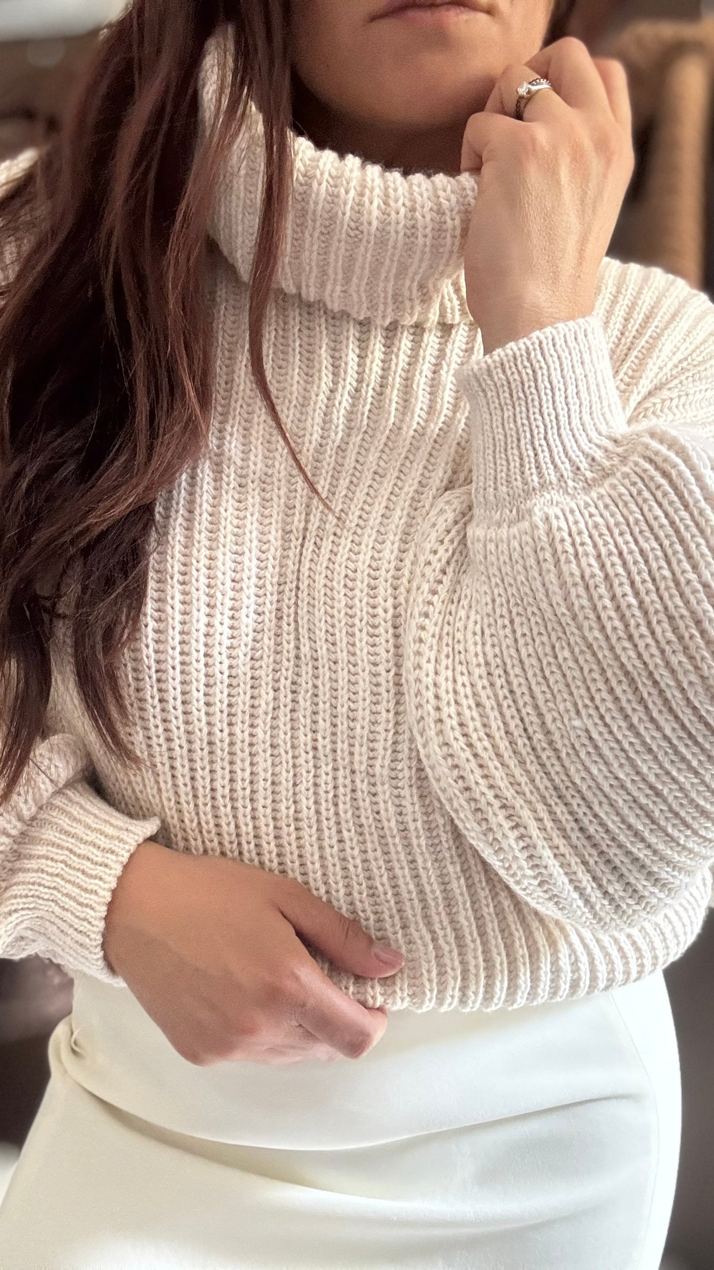 Pull Col Roulé Écru
