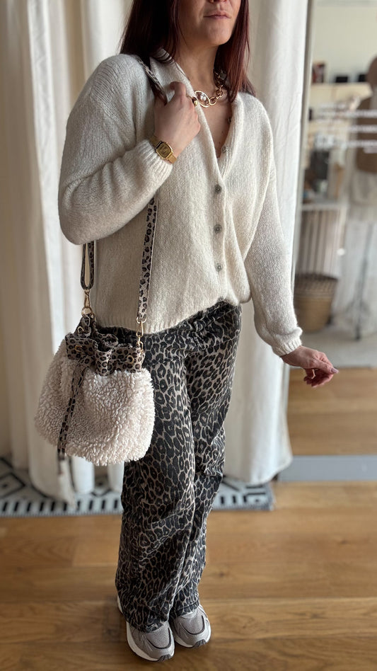 Sac Seau Blanc Moumoute & Cuir Léopard