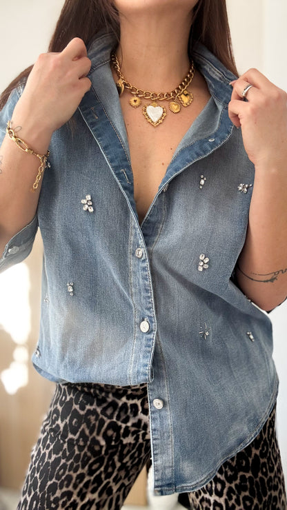Chemise en jean à strass