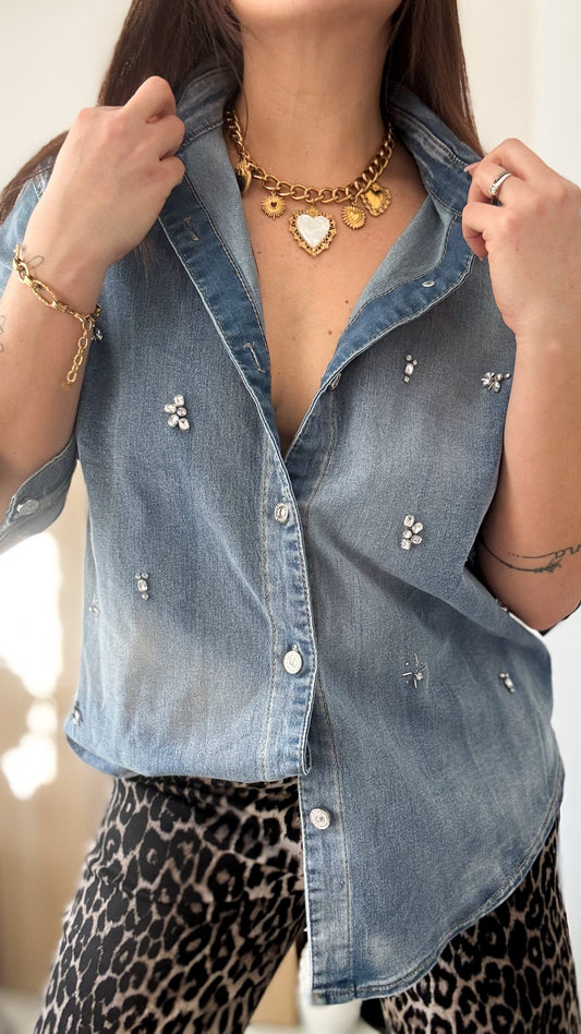Chemise en jean à strass