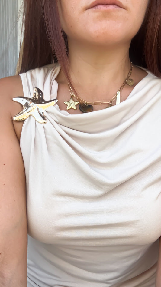 Top Beige manches courtes & Broche Étoile de Mer - Sandy Star