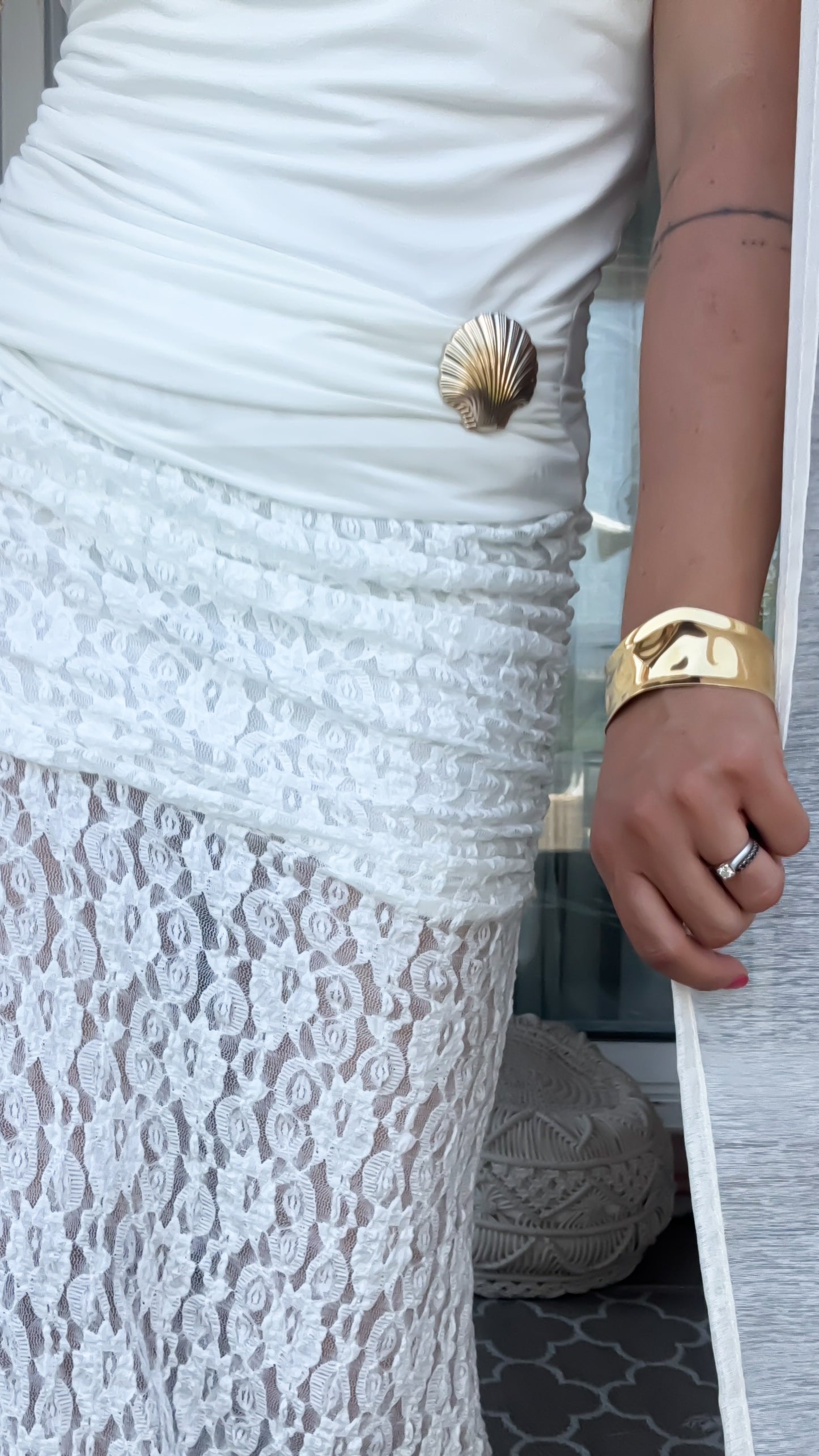 Top dos nu Blanc & Broche Coquillage - Pure Shell