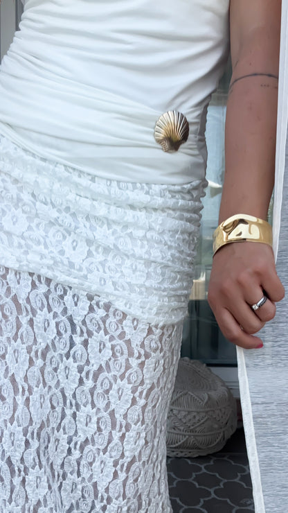 Top dos nu Blanc & Broche Coquillage - Pure Shell