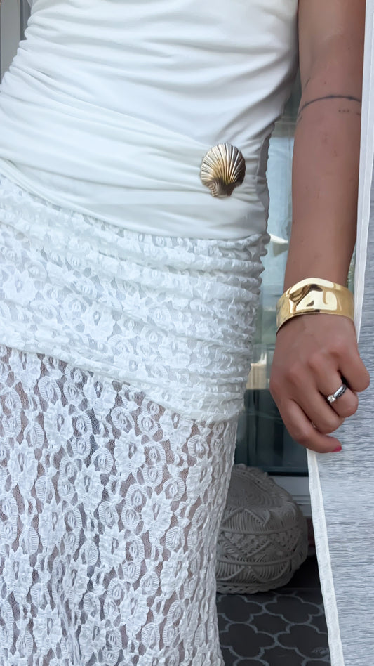 Top dos nu Blanc & Broche Coquillage - Pure Shell