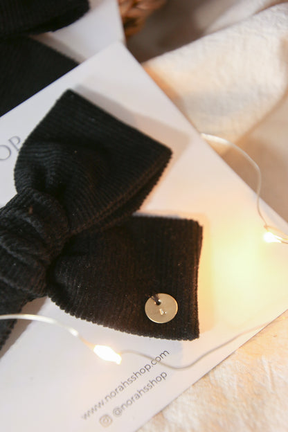 Barrette Noeud velour côtelé noir Norah's Shop