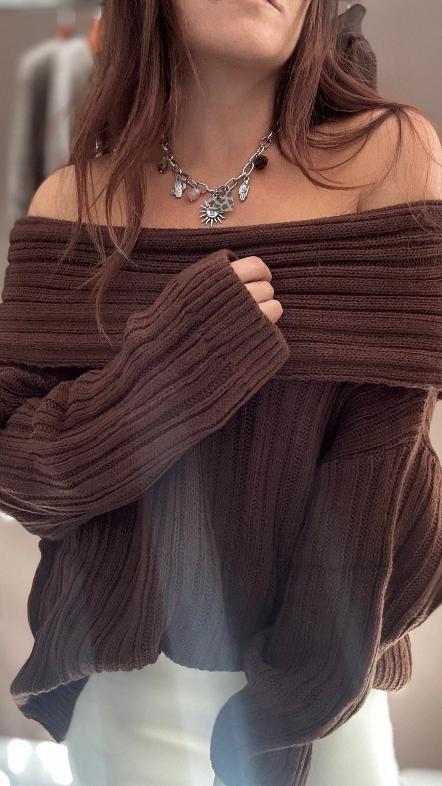 Pull Col Bardot Chocolat