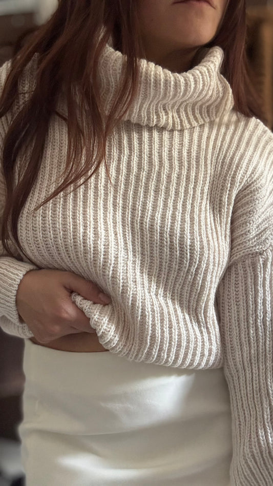 Pull Col Roulé Écru