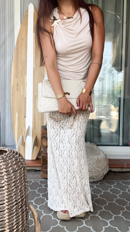 Top Beige manches courtes & Broche Étoile de Mer - Sandy Star