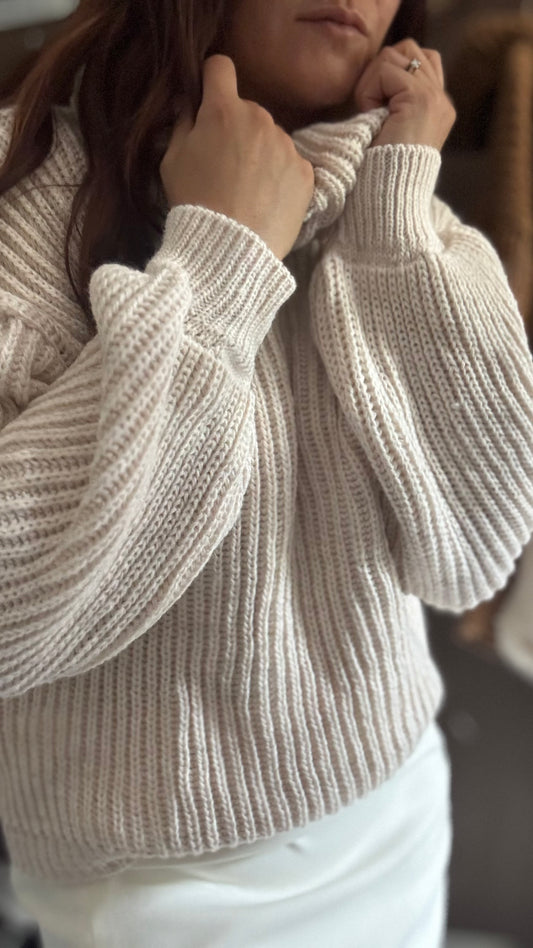 Pull Col Roulé Écru