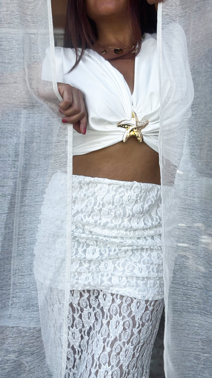 Top Blanc & Broche Étoile de Mer - Sunlit Star