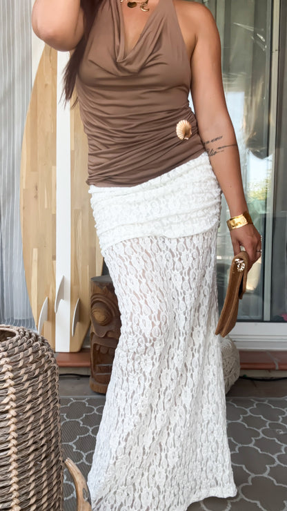 Top dos nu Camel & Broche Coquillage - Golden Shell