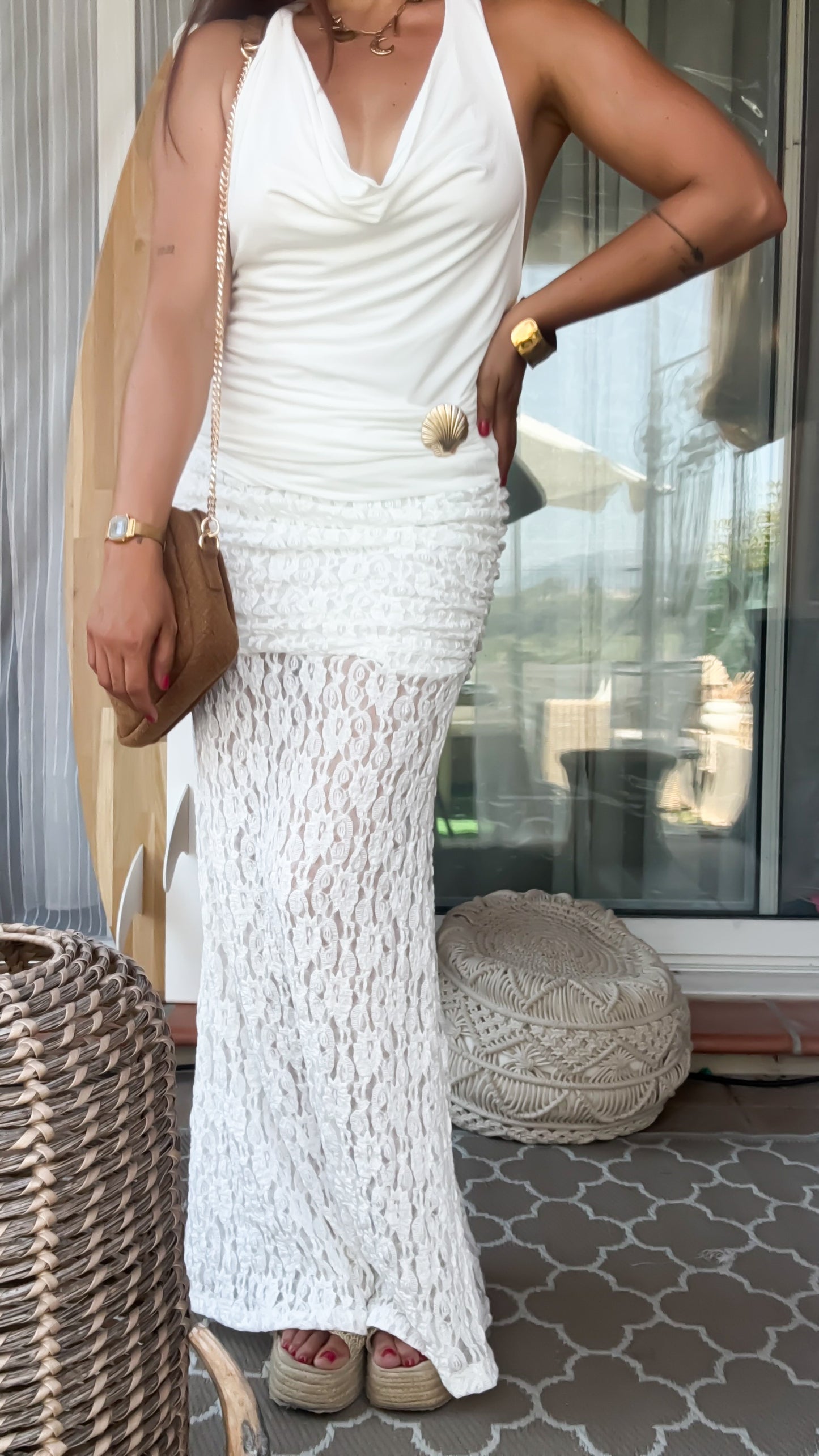 Top dos nu Blanc & Broche Coquillage - Pure Shell
