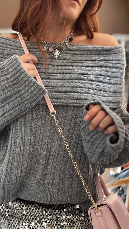 Pull Col Bardot Gris