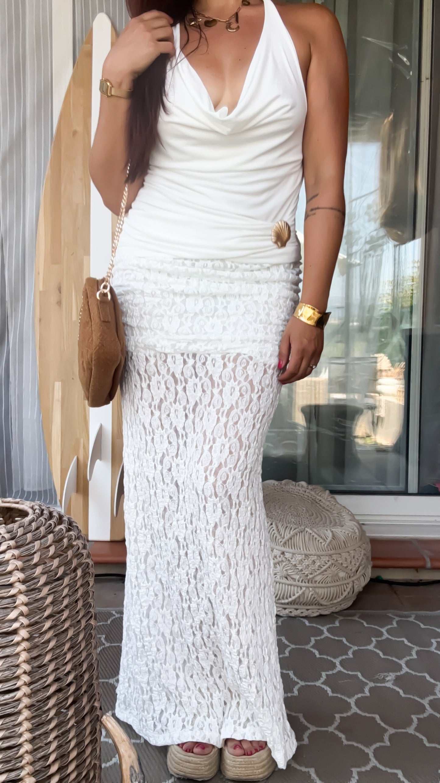 Top dos nu Blanc & Broche Coquillage - Pure Shell