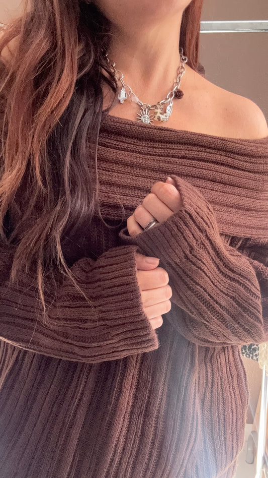 Pull Col Bardot Chocolat