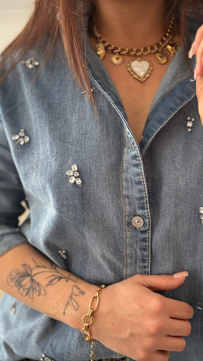 Chemise en jean à strass