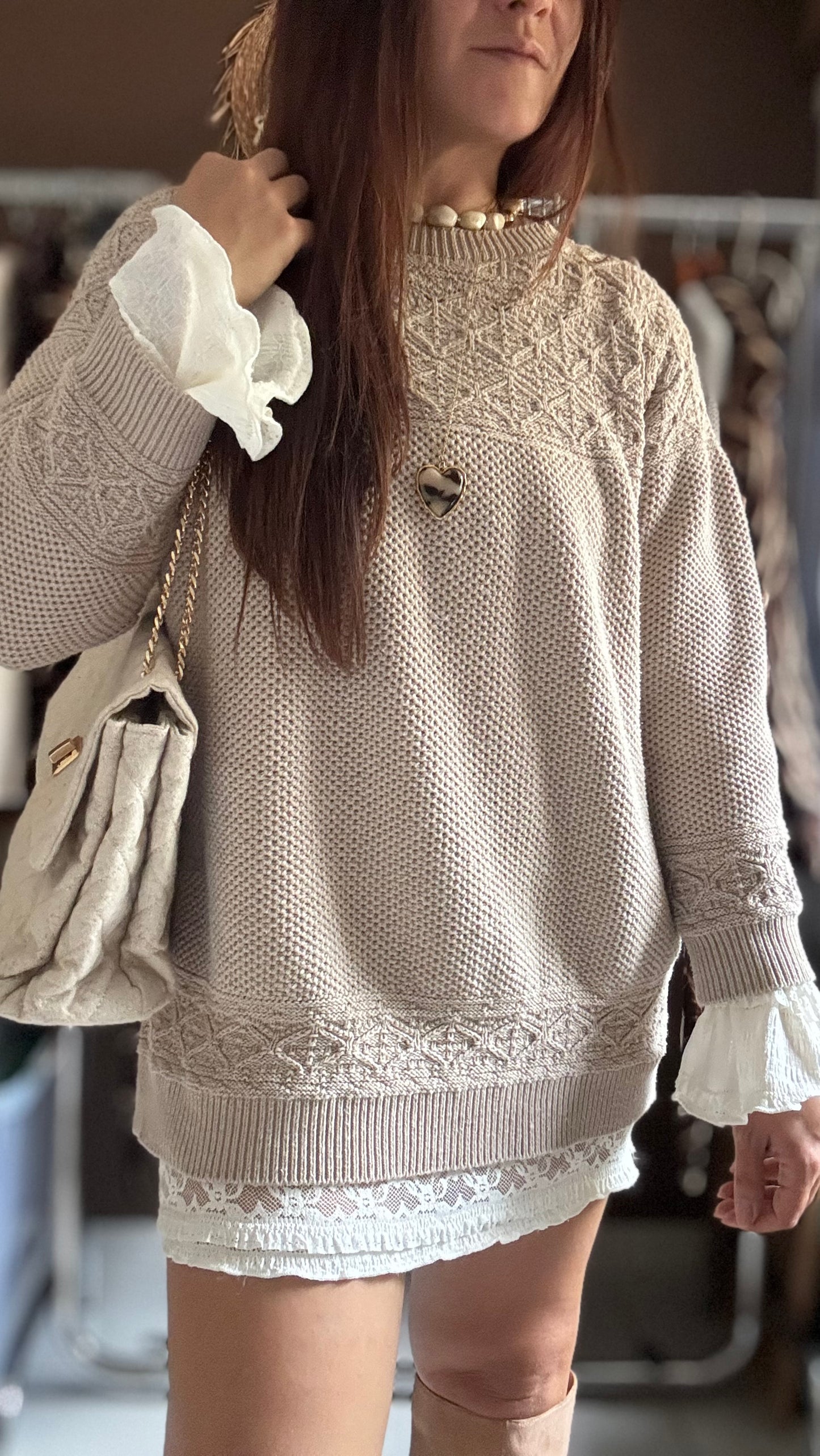 Pull en maille ajouré - Beige