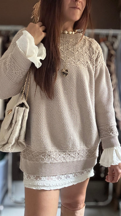 Pull en maille ajouré - Beige