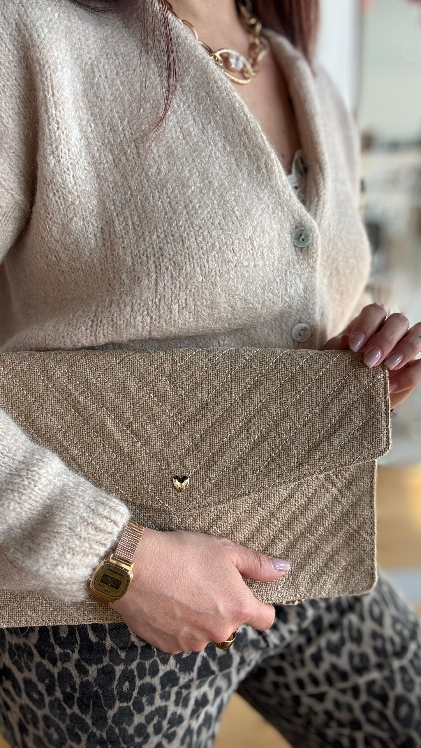 Pochette Lin-fini • Taupe