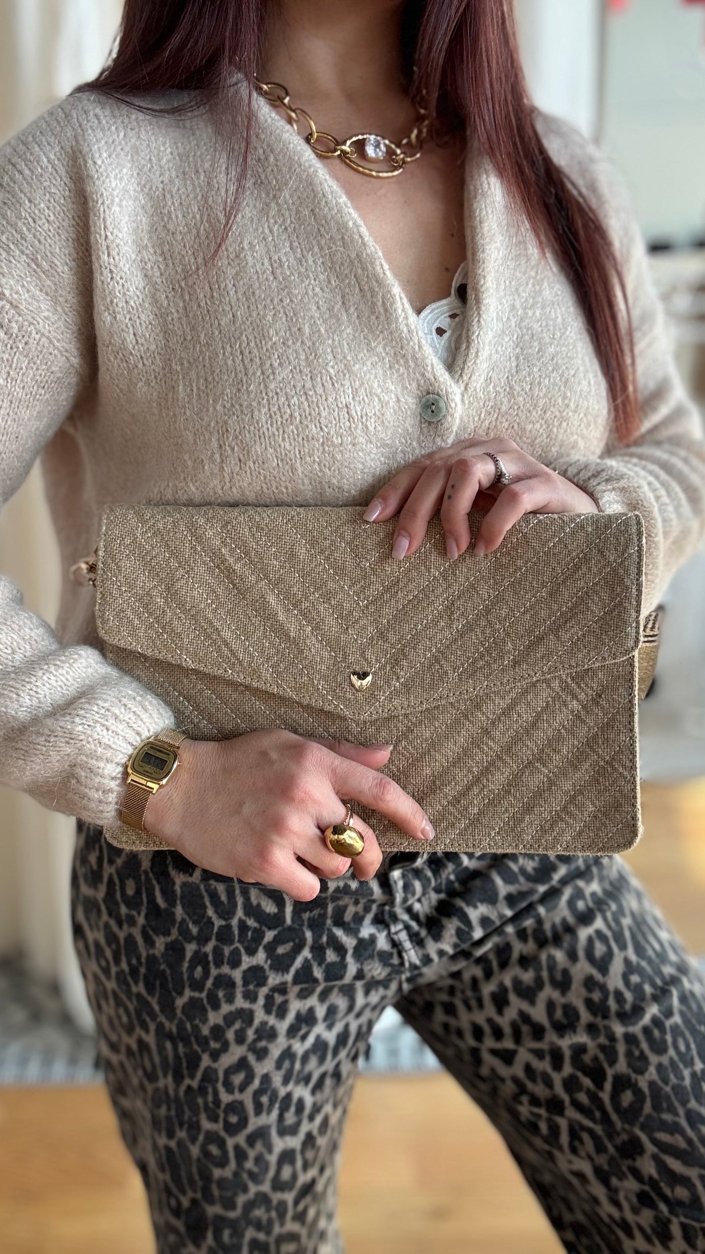 Pochette Lin-fini • Taupe