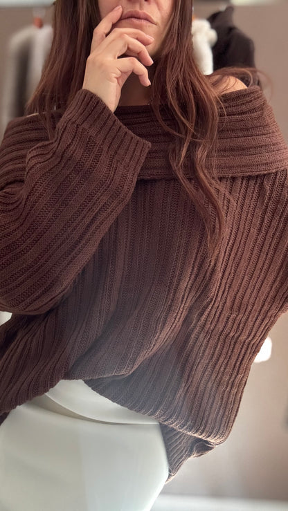 Pull Col Bardot Chocolat