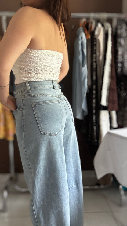 Jean Ballon Fit - Taille haute bleu clair