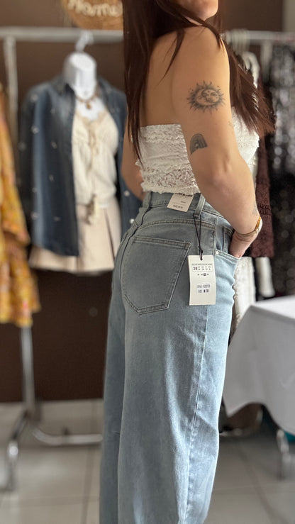 Jean Ballon Fit - Taille haute bleu clair