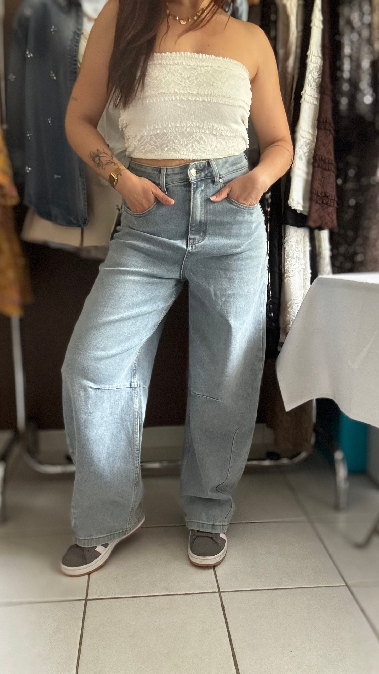 Jean Ballon Fit - Taille haute bleu clair