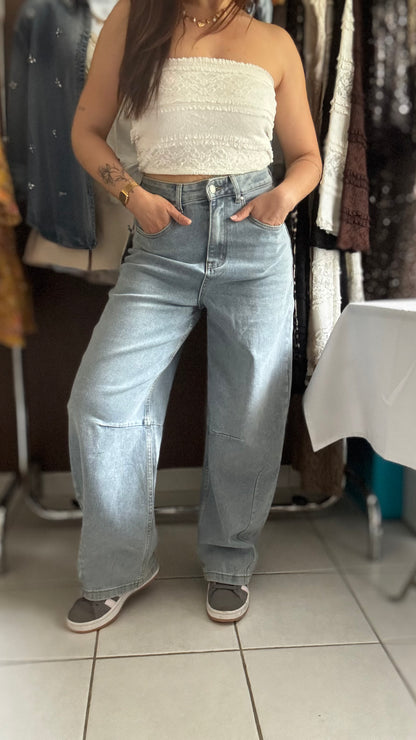 Jean Ballon Fit - Taille haute bleu clair