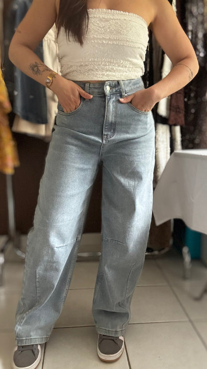 Jean Ballon Fit - Taille haute bleu clair