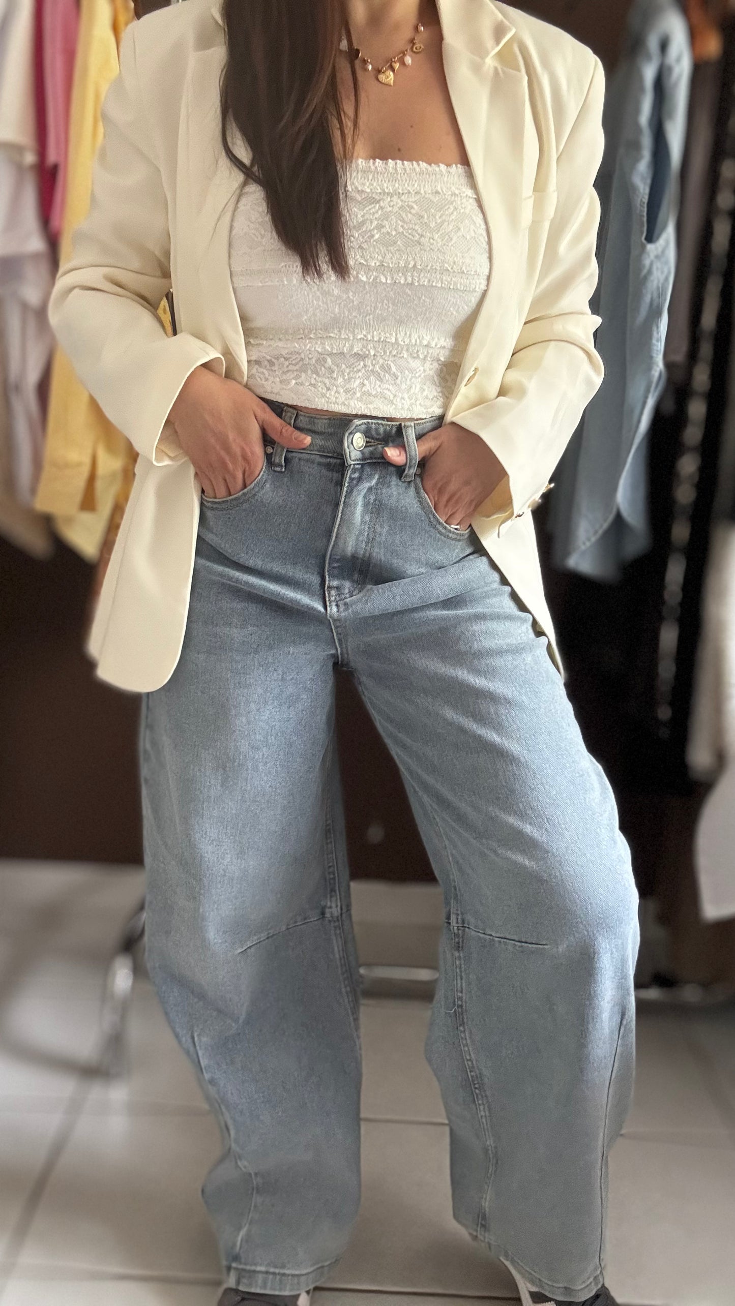 Jean Ballon Fit - Taille haute bleu clair