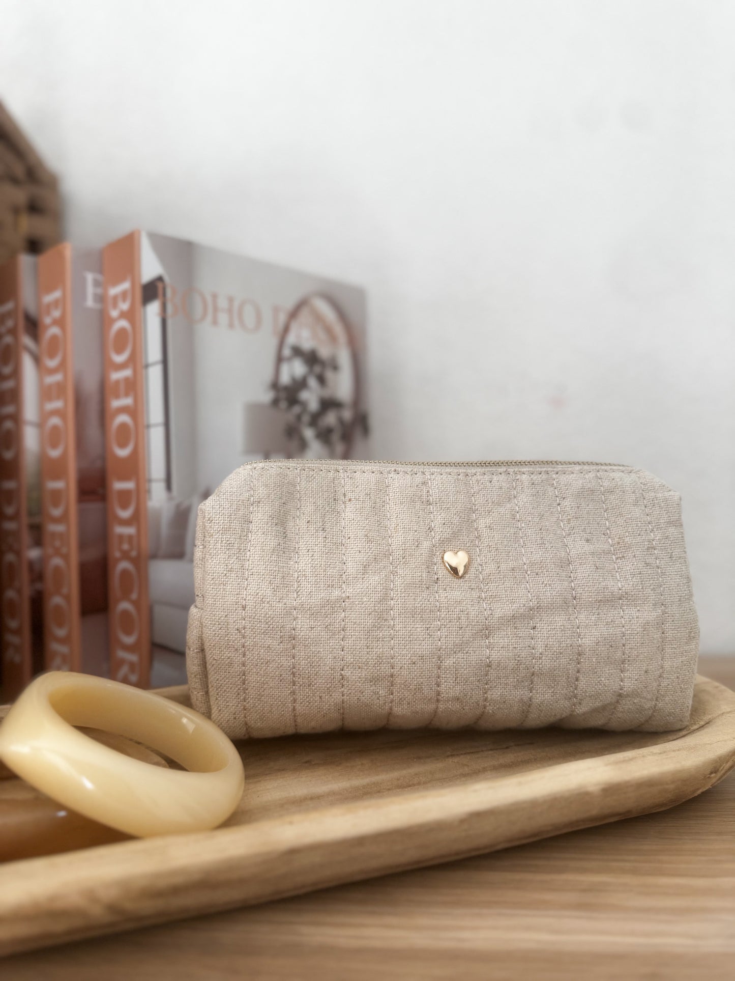 Trousse en lin matelassée - Détail Coeur Doré