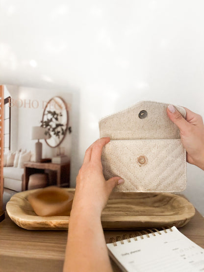 Portefeuille en lin matelassé - Détail Coeur Doré