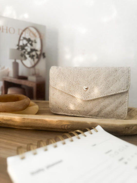 Portefeuille en lin matelassé - Détail Coeur Doré