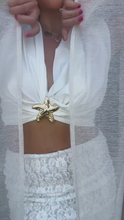 Top Blanc & Broche Étoile de Mer - Sunlit Star