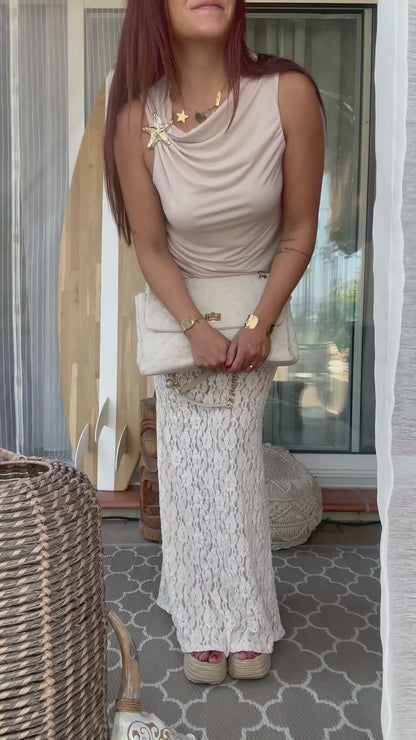 Top Beige manches courtes & Broche Étoile de Mer - Sandy Star