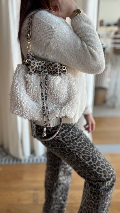 Sac Seau Blanc Moumoute & Cuir Léopard