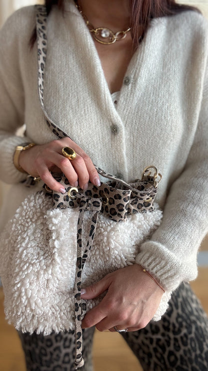 Sac Seau Blanc Moumoute & Cuir Léopard
