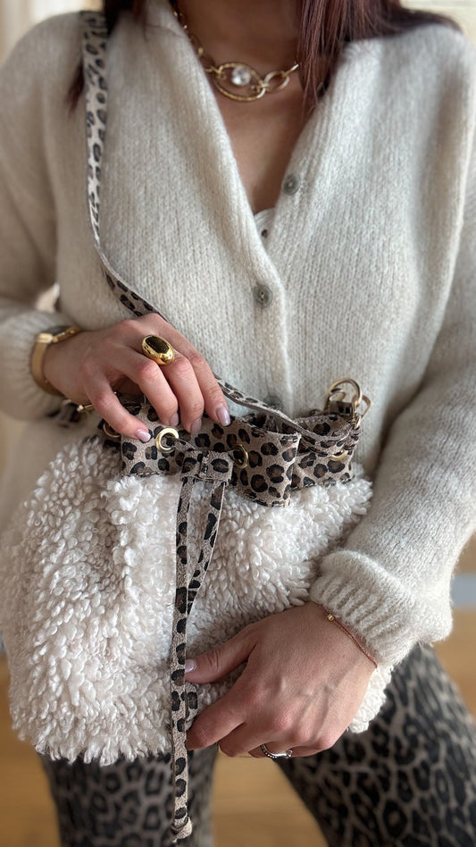 Sac Seau Blanc Moumoute & Cuir Léopard