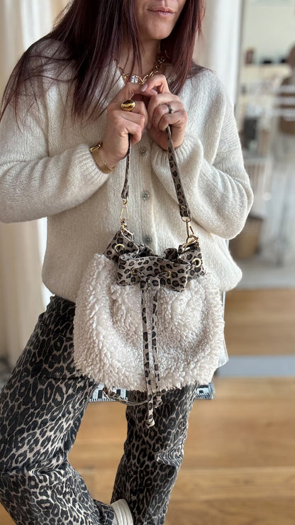 Sac Seau Blanc Moumoute & Cuir Léopard