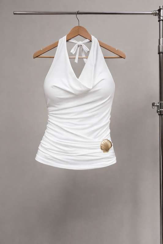 Top dos nu Blanc & Broche Coquillage - Pure Shell