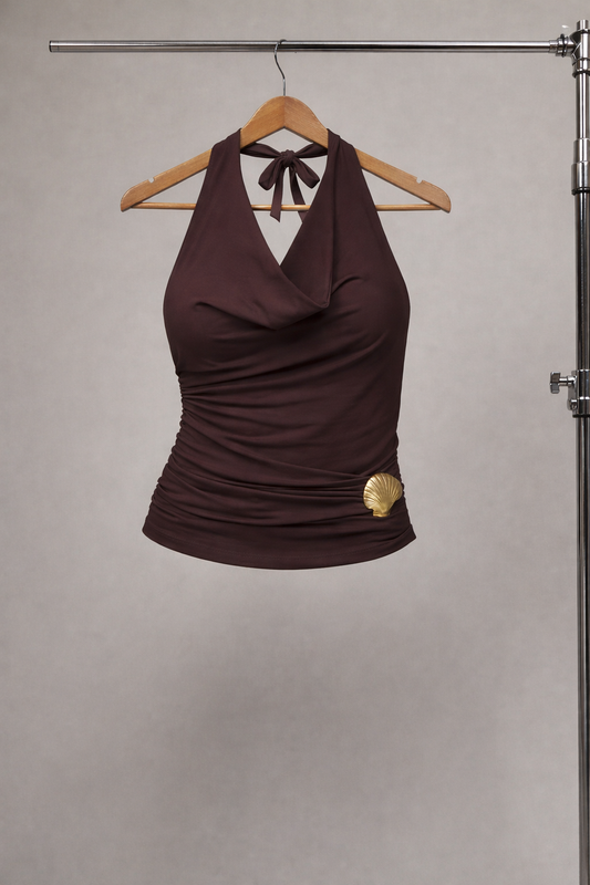 Top dos nu Chocolat & Broche Coquillage - Coconut Shell